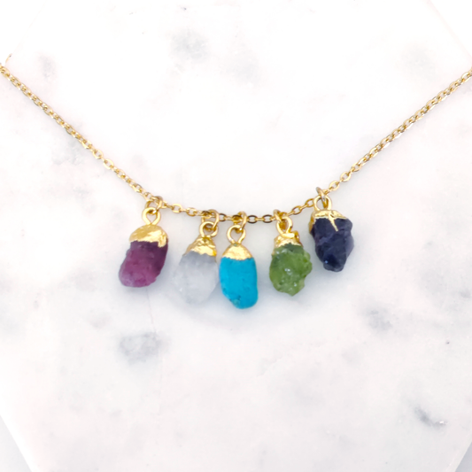 Raw Gemstone Necklace ‖ Gem Necklace ‖ Raw Birthstone Necklace ‖ Birthday Gift for Her ‖ Birthday Necklace ‖ Semiprecious Stone Necklace