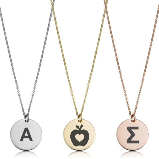 Engraved Coin Necklace ‖ Initial Coin Pendant Necklace ‖ Raw Gem Necklace ‖ Initial Necklace ‖ Monogram Necklace ‖ Name Necklace