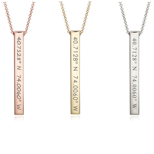 Coordinate Vertical Bar Necklace ‖ 4 Sided Personalized Necklace ‖ Minimalist Necklace