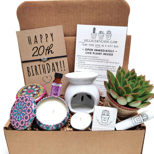 Happy 20th Birthday Gift Box ‖ Happy Birthday Succulent Gift Box ‖ Essential Oil Diffuser Set ‖ Birthday Soy Candle Gift Box