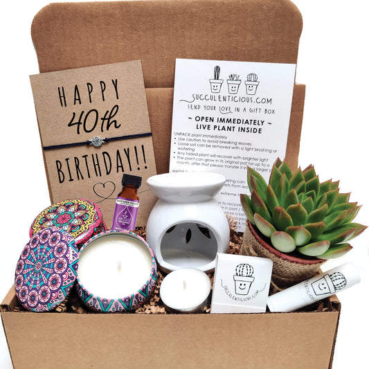 40th Birthday Gift Box ‖ Any Birthday Card ‖ Succulent Gift Box ‖ Essential Oil Set
