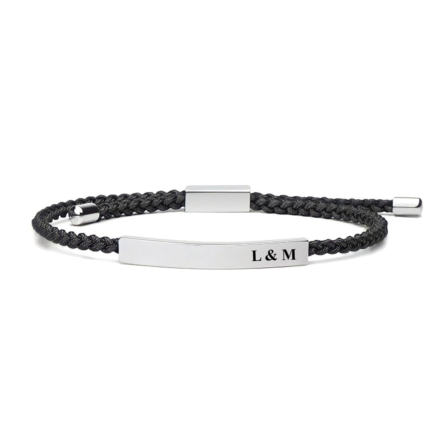 Couple Bracelets • Personalized Bar Bracelet • Gift for Him Her • Adjustable Cord Bracelet • Engraved Bracelet • Custom Engraving