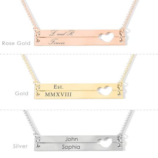Heart Cutout Necklace ‖ Double Bar Necklace ‖ Engraved Bar Necklace ‖ Mom Necklace ‖ Minimalist Necklace ‖ Custom Engraving