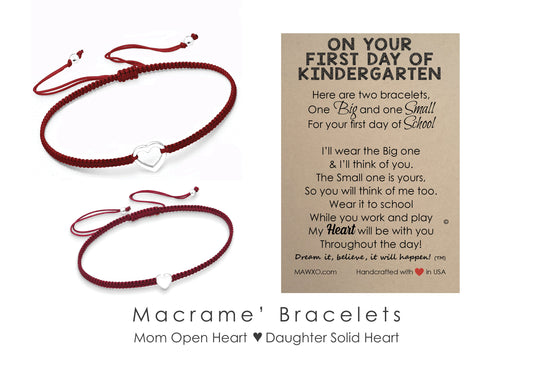 Kindergarten Bracelets ‖ First Day of School Bracelet ‖ Sterling Silver Heart Bracelet ‖ Adjustable Friendship Bracelet