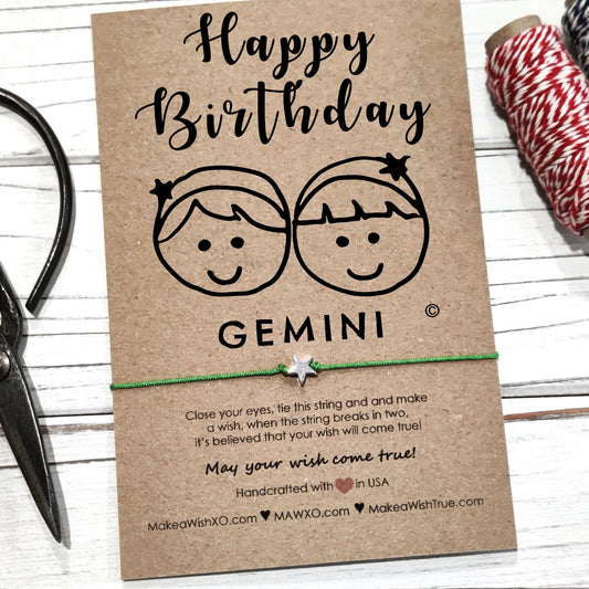 Gemini Horoscope Friendship Bracelet ‖ Adjustable Wish Bracelet with Macrame' Closure ‖ Zodiac Birthday Gift