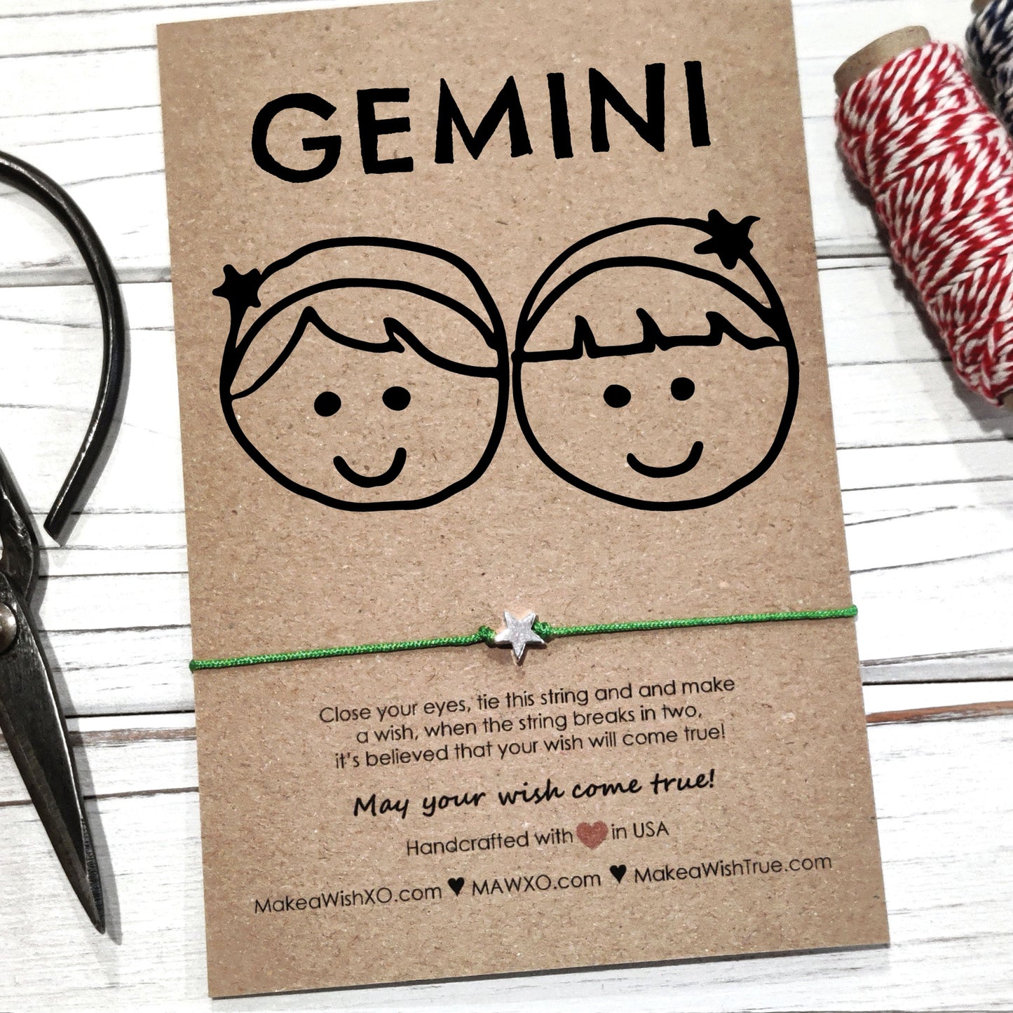 Gemini Horoscope Friendship Bracelet ‖ Adjustable Wish Bracelet with Macrame' Closure ‖ Zodiac Birthday Gift
