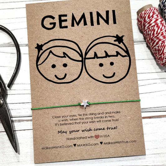 Gemini Horoscope Friendship Bracelet ‖ Adjustable Wish Bracelet with Macrame' Closure ‖ Zodiac Birthday Gift