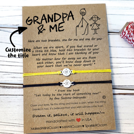 Grandpa and Me Bracelet ‖ First Day of School ‖ Family Stick Figures Wish Bracelet ‖ Friendship Bracelet with Macrame' Closure