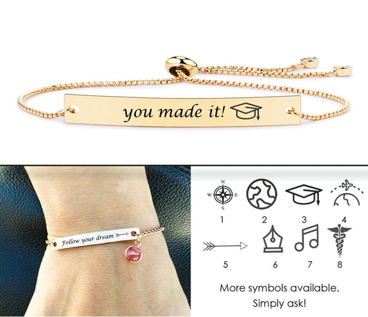 Graduation Gift ‖ Graduation Bracelet ‖ Personalized Bar Bracelet ‖ Minimalist Bracelet