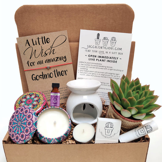 Godmother Gift Box ‖ Godmother Gifts ‖ Succulent Gift Box ‖ Essential Oil Diffuser Set ‖ Soy Candle Gift Box for Godmother