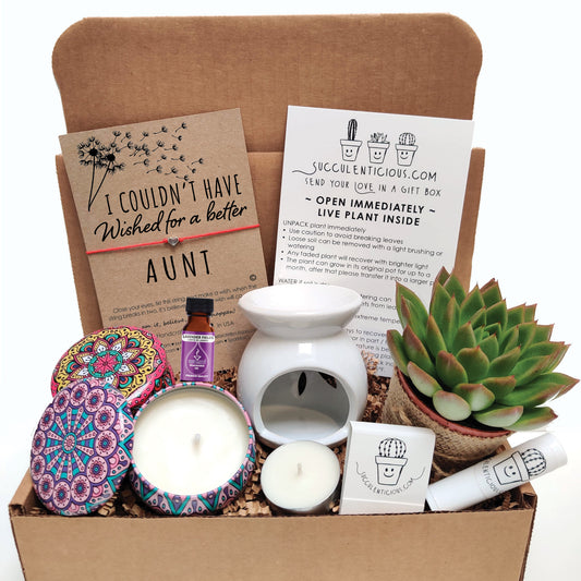 Aunt Gift Box ‖ Aunt to Be Gifts ‖ Succulent Gift Box ‖ Essential Oil Diffuser Set ‖ Soy Candle Gift Box for Aunt