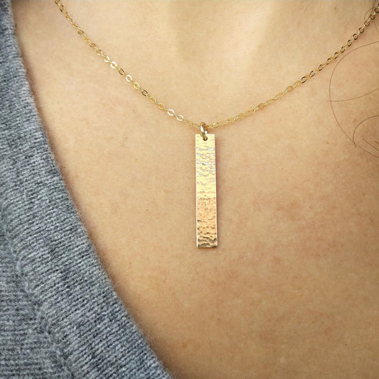 Personalized Vertical Bar Necklace ‖ Hammer Vertical Bar Necklace ‖ Name Necklace