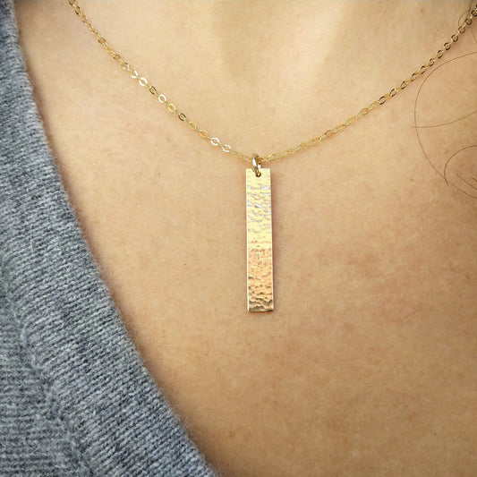 Personalized Vertical Bar Necklace ‖ Hammer Vertical Bar Necklace ‖ Name Necklace