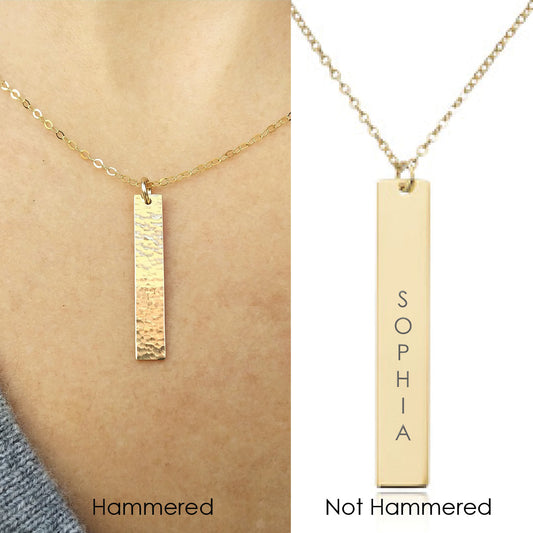 Hammer Vertical Bar Necklace ‖ Personalized Necklace ‖ Name Necklace ‖ Layering Stacking Necklace ‖ Engraved Bar Necklace ‖ Custom Engraving