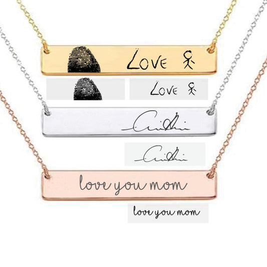 Signature Necklace ‖ Custom Handwriting Necklace ‖ Kids Drawing Necklace ‖ Personalized Gold Bar Necklace ‖ Engraved Necklace ‖ Minimalist Necklace ‖ Custom Engraving