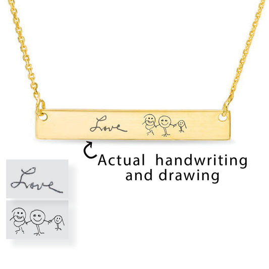 Signature Necklace ‖ Custom Handwriting Necklace ‖ Kids Drawing Necklace ‖ Personalized Gold Bar Necklace ‖ Engraved Necklace ‖ Minimalist Necklace ‖ Custom Engraving