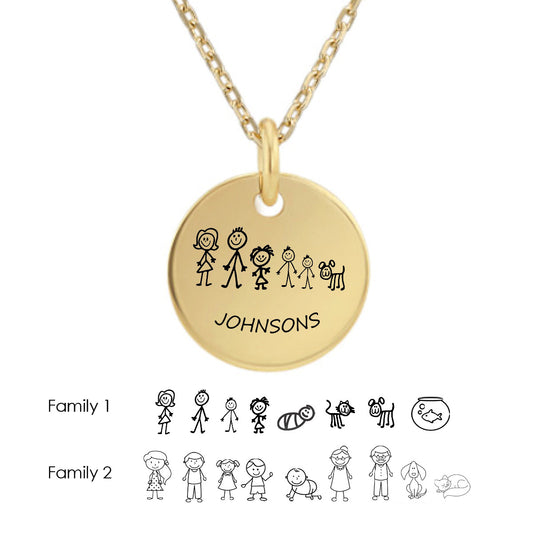 Family Necklace ‖ Engraved Coin Necklace ‖ Minimalist Necklace ‖ Add a Raw Gem
