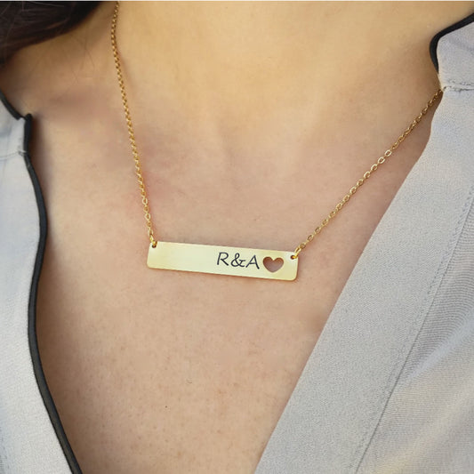 Heart Cutout Personalized Necklace ‖ Engraved Necklace ‖ Gold Bar Necklace ‖ Minimalist Necklace ‖ Custom Engraving
