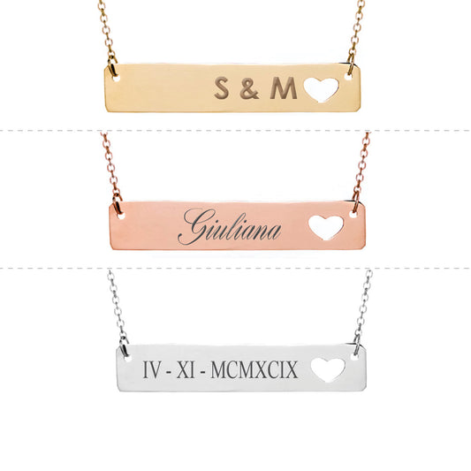 Heart Cutout Personalized Necklace ‖ Engraved Necklace ‖ Gold Bar Necklace ‖ Minimalist Necklace ‖ Custom Engraving