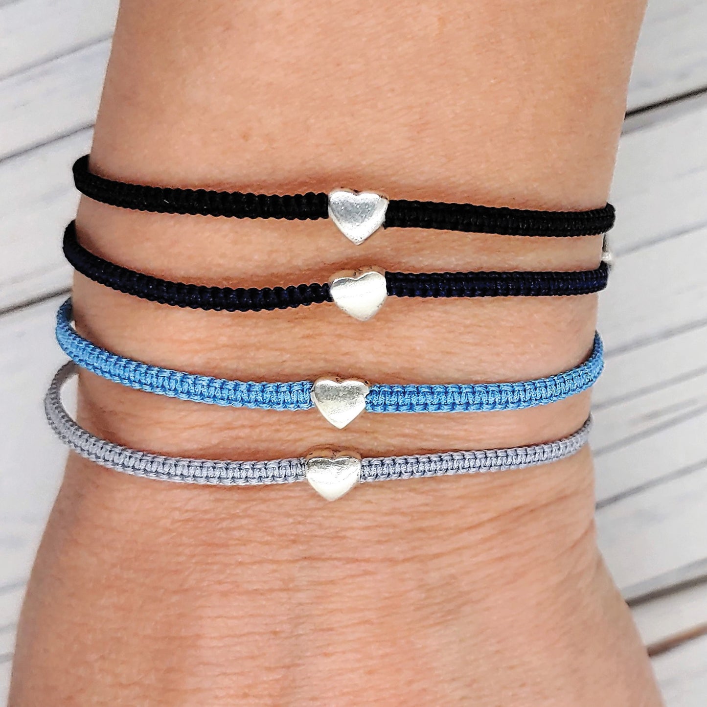 Sterling Silver Solid Heart Bracelet ‖ Adjustable Friendship Bracelet ‖ 925 Heart Macrame' Bracelets