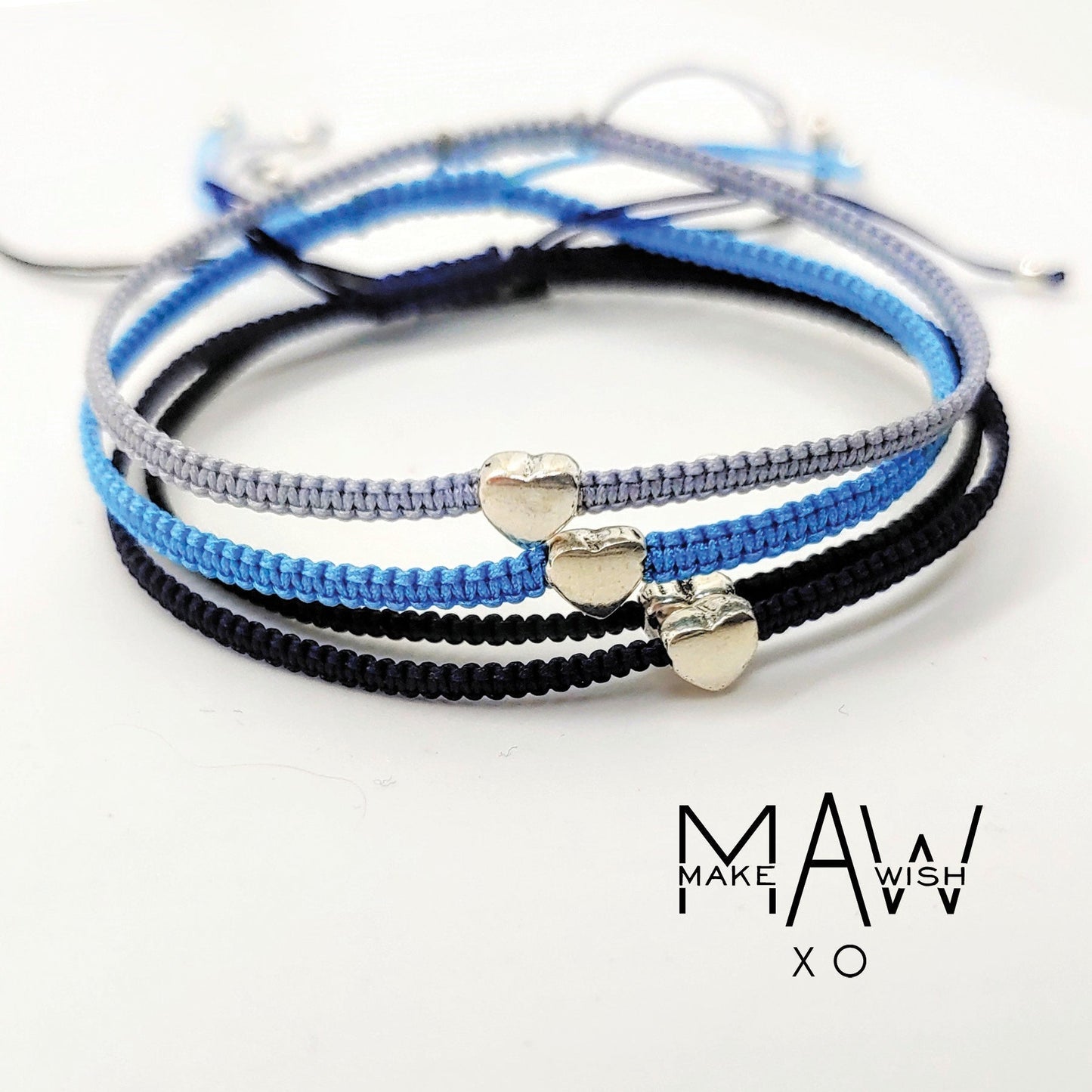 Those We Love Sympathy Bracelets ‖ Sterling Silver Heart Full Macrame' Bracelet ‖ Adjustable Friendship Bracelet