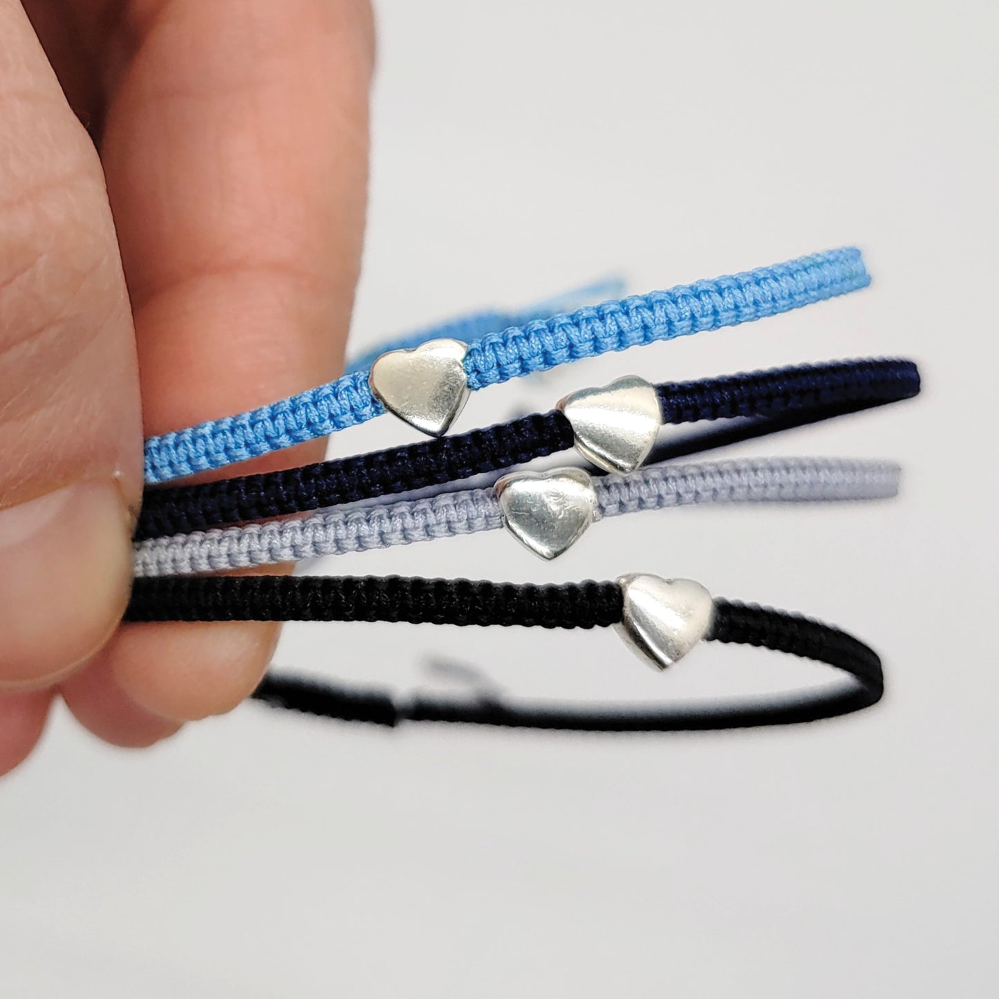Sterling Silver Solid Heart Bracelet ‖ Adjustable Friendship Bracelet ‖ 925 Heart Macrame' Bracelets