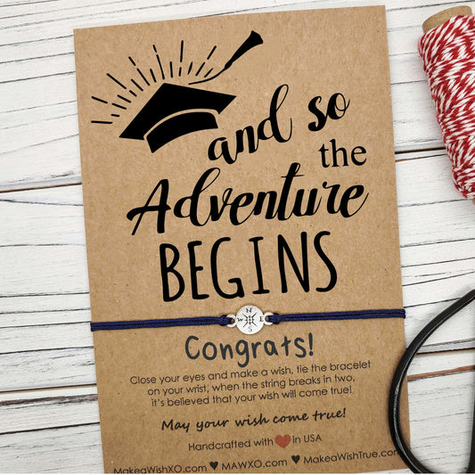 Graduation Gift ‖ Friendship Bracelet ‖ And So The Adventure Begins ‖ Adjustable Compass Bracelet