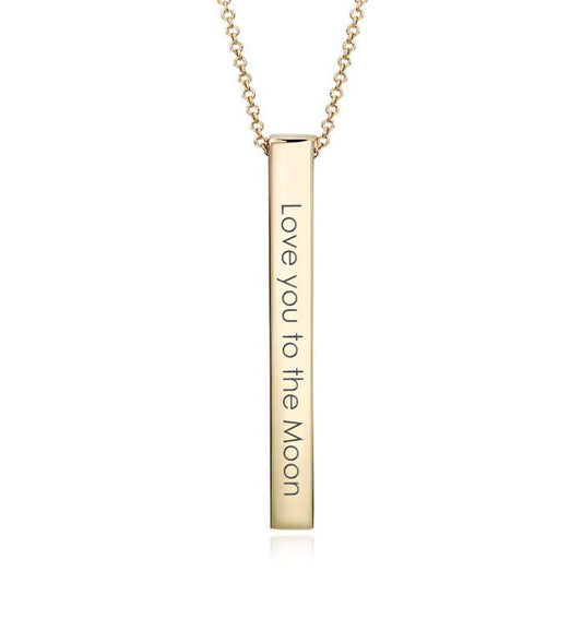 4 Sided Personalized Necklace ‖ Vertical Bar Necklace ‖ Minimalist Necklace