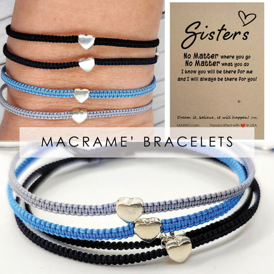 Sister Gift ‖ No Matter Card ‖ Sister Bracelet ‖ Sterling Silver Adjustable Macrame' Bracelet