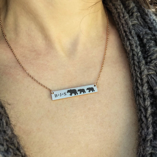 Mama Bear Necklace ‖ Mom Gift ‖ Personalized Necklace For Mom ‖ Engraved Necklace ‖ Personalized Gold Bar Necklace ‖ Minimalist Necklace ‖ Custom Engraving