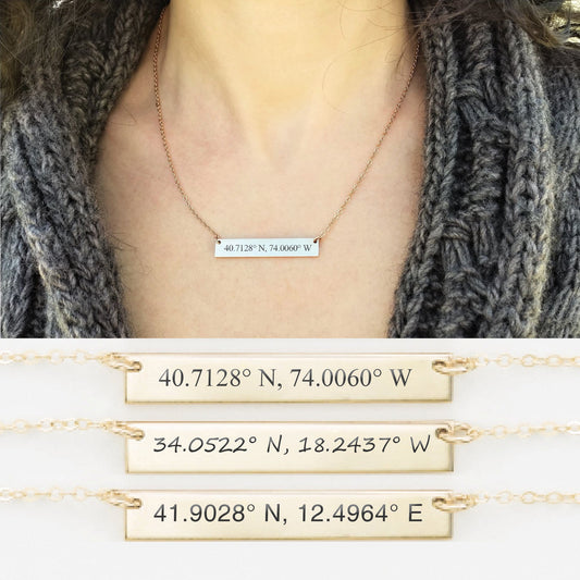 Coordinate Necklace ‖ Minimalist Necklace ‖ Layering Stacking Necklace ‖ Personalized Bar Necklace ‖ Engraved Necklace ‖ Custom Engraving
