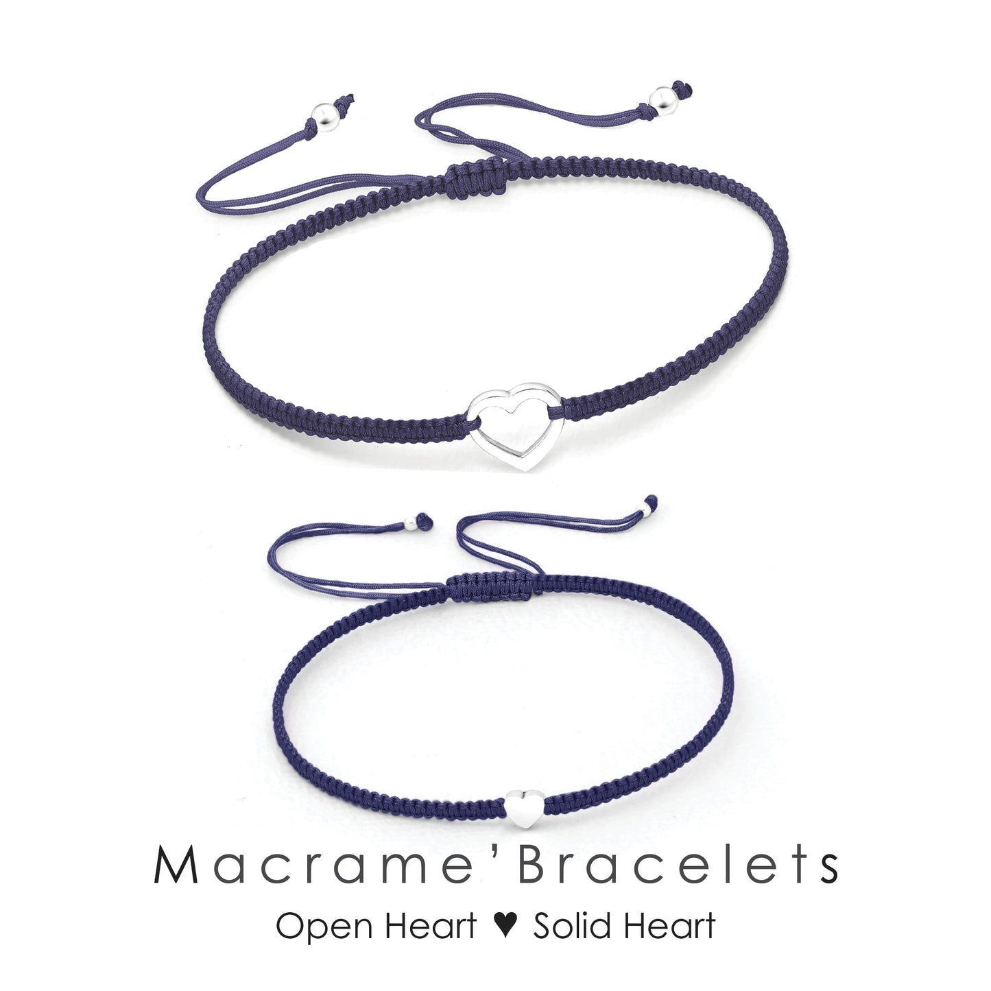First Day of School Bracelets ‖ Sterling Silver Heart Bracelet ‖ Adjustable Friendship Bracelet ‖ Mother Daughter Macrame' Bracelets