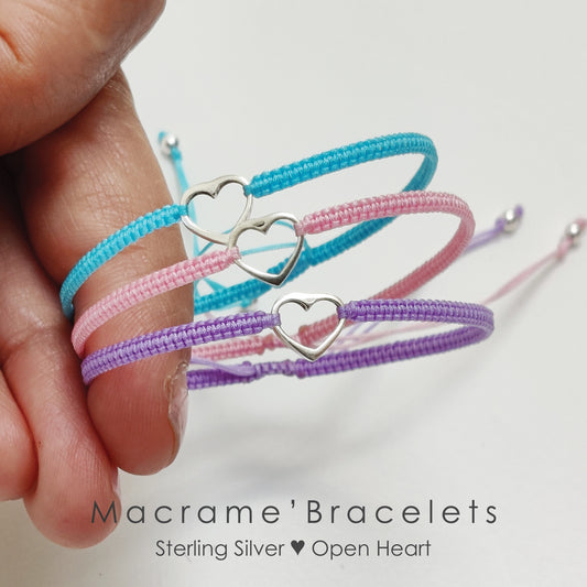 Sterling Silver Heart Bracelet ‖ Adjustable Friendship Bracelet ‖ Macrame' Bracelets With Adjustable Closure