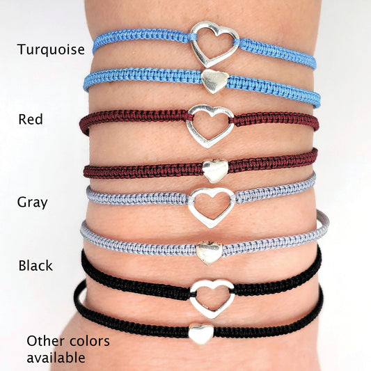 First Day of School Bracelets ‖ Sterling Silver Heart Bracelet ‖ Adjustable Friendship Bracelet ‖ Mother Daughter Macrame' Bracelets