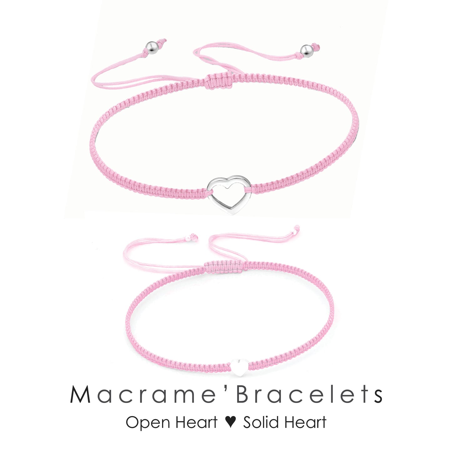 First Day of Pre-k Bracelets ‖ Sterling Silver Heart Bracelet ‖ Adjustable Friendship Bracelet ‖ Mother Daughter Macrame' Bracelets