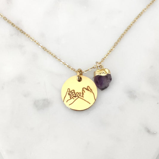 Family Necklace ‖ Engraved Coin Necklace ‖ Minimalist Necklace ‖ Add a Raw Gem