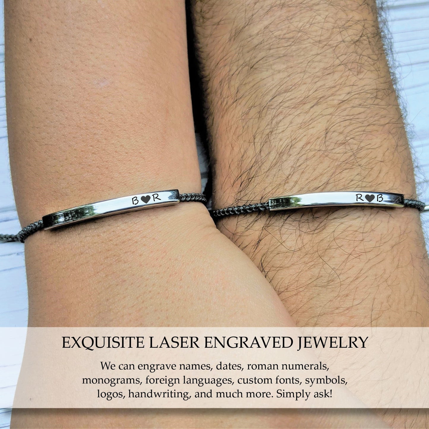 Man Bracelet ‖ Personalized Bar Bracelet ‖ Gift for Him Her ‖ Adjustable Cord Bracelet ‖ Engraved Bracelet ‖ Custom Engraving