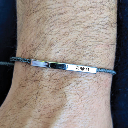 Man Bracelet ‖ Personalized Bar Bracelet ‖ Gift for Him Her ‖ Adjustable Cord Bracelet ‖ Engraved Bracelet ‖ Custom Engraving