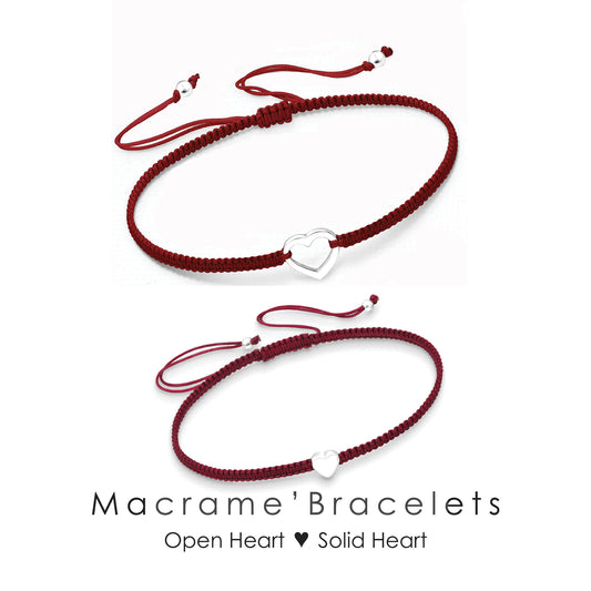 Back to School Bracelets ‖ Sterling Silver Heart Bracelet ‖ Adjustable Friendship Bracelet ‖ Mother Daughter Macrame' Bracelets