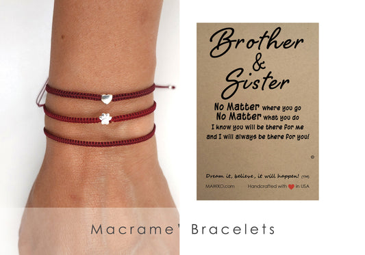 Brother & Sister Gift ‖ No Matter Card ‖ Red String of Fate Bracelet ‖ Brother & Sister Bracelet ‖ Red String Macrame' Bracelet