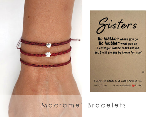 Sister Gift ‖ No Matter Card ‖ Red String of Fate Bracelet ‖ Sister Bracelet ‖ Red String Macrame' Bracelet