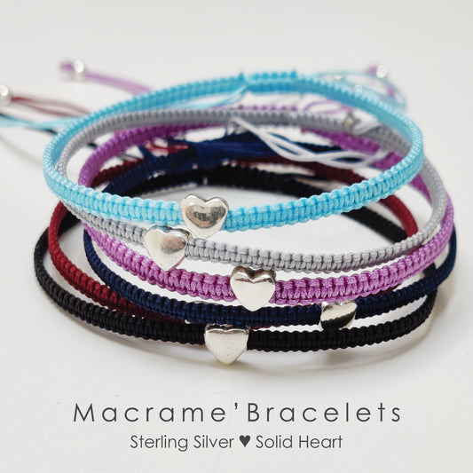 Those We Love Sympathy Bracelets ‖ Sterling Silver Heart Full Macrame' Bracelet ‖ Adjustable Friendship Bracelet