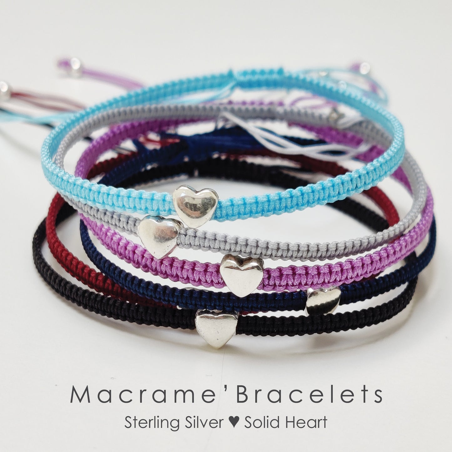 Family Bracelets ‖ Family Connection Sterling Silver Heart Macrame' Bracelets