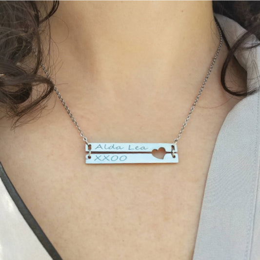 Heart Cutout Necklace ‖ Double Bar Necklace ‖ Engraved Bar Necklace ‖ Mom Necklace ‖ Minimalist Necklace ‖ Custom Engraving