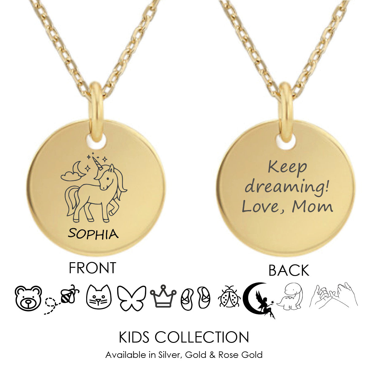 Unicon Coin Necklace ‖ Personalized Kids Coin Necklace ‖ Child Necklace ‖ Cheerleader Necklace ‖ Name Necklace