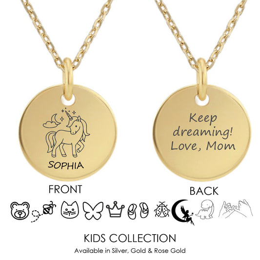 Unicon Coin Necklace ‖ Personalized Kids Coin Necklace ‖  Child Necklace ‖ Cheerleader Necklace ‖ Name Necklace