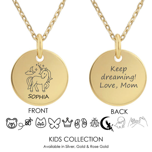 Unicon Coin Necklace ‖ Personalized Kids Coin Necklace ‖ Child Necklace ‖ Cheerleader Necklace ‖ Name Necklace