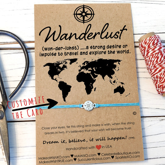 Wanderlust Compass Wish Bracelet ‖ Friendship Bracelet ‖ Bracelet & Anklet with Macrame' Closure