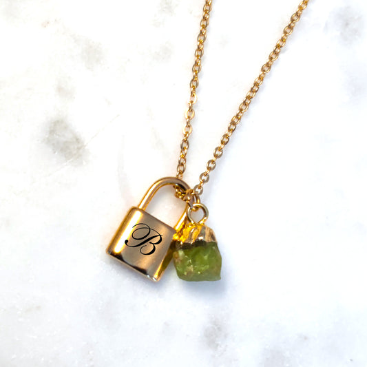 Padlock Necklace Gemstone Necklace ‖ Initial Lock Pendant Necklace Gem Necklace ‖ Birthstone Necklace for Women ‖ Personalized Padlock Necklace