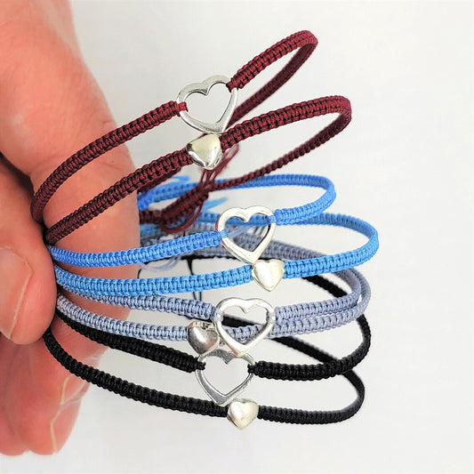 Mother Daughter Bracelets ‖ Sterling Silver Heart Bracelet ‖ Adjustable Friendship Bracelet ‖ Macrame' Bracelets